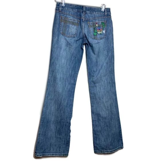 Billabong Boho Embroidered Low Rise Jeans Flare Leg Cotton Med Wash Sz S - Picture 5 of 16